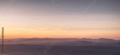 Panorama scenic of Evening haze in the mountains, sunset light Khaoyai national Park Thailand