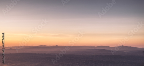 Panorama scenic of Evening haze in the mountains  sunset light Khaoyai national Park Thailand