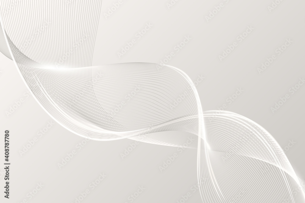 White abstract elegant wavy background in trendy minimalist style. Neutral modern gradient backdrop with silver gentle lines. Metallic decorative textures with the dynamic futuristic smooth wavy flow.