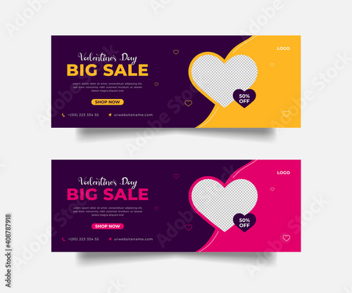 Valentine's day, Facebook cover, social media and web banner template.