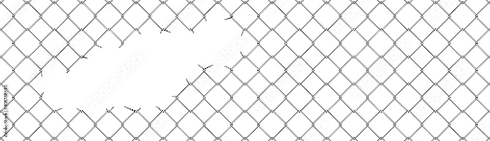 Fototapeta premium バナーに使える破れた金網のベクターイラスト