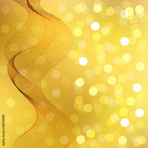 Abstract golden bokeh lights background. Golden wave. Festive background. eps 10