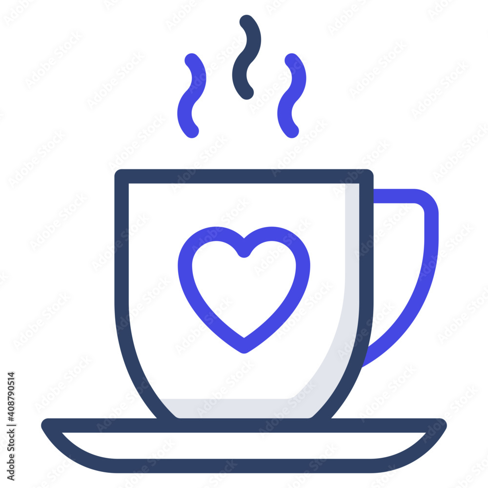 Heart on cup in saucer, love tea icon Heart on cup in saucer, love tea icon