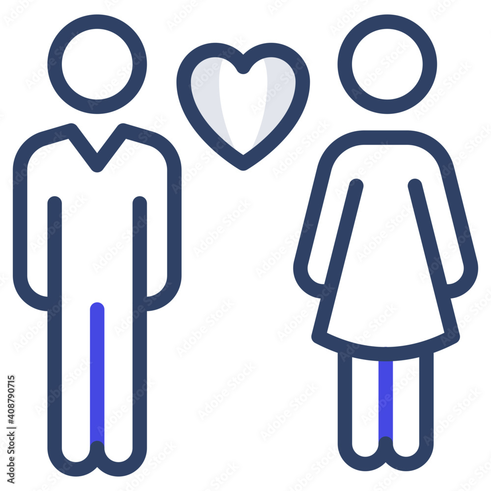 Romantic couple icon, linear design of girl with boy and heart Romantic couple icon, linear design of girl with boy and heart