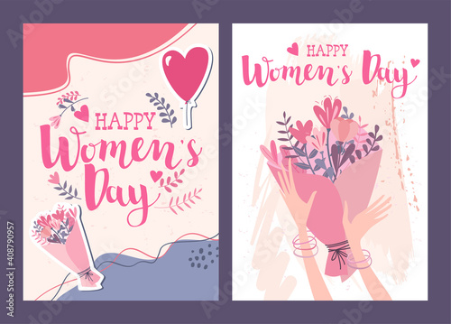 Set of greeting cards for International Women's Day. 8 March
