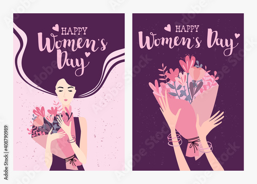 Set of greeting cards for International Women's Day. 8 March