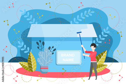 Brand Name Creation. Rebranding. Team Workflow Process. Team Building New Brand. People Working To Improve Marketing And Business. Web Page Showing Teamwork On A Personal Brand. 