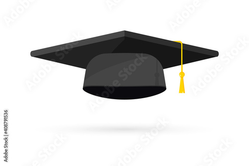 Graduation cap. Black hat of university graduate, Template Design Elements . Graduation Logo. Element for degree ceremony and educational programs. Graduation university or college