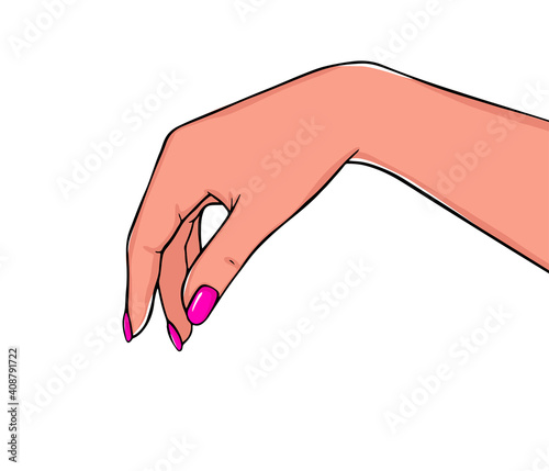 Vector Beautiful woman's hands with pink nails. Stylish trendy female manicure. Design for Beauty salon