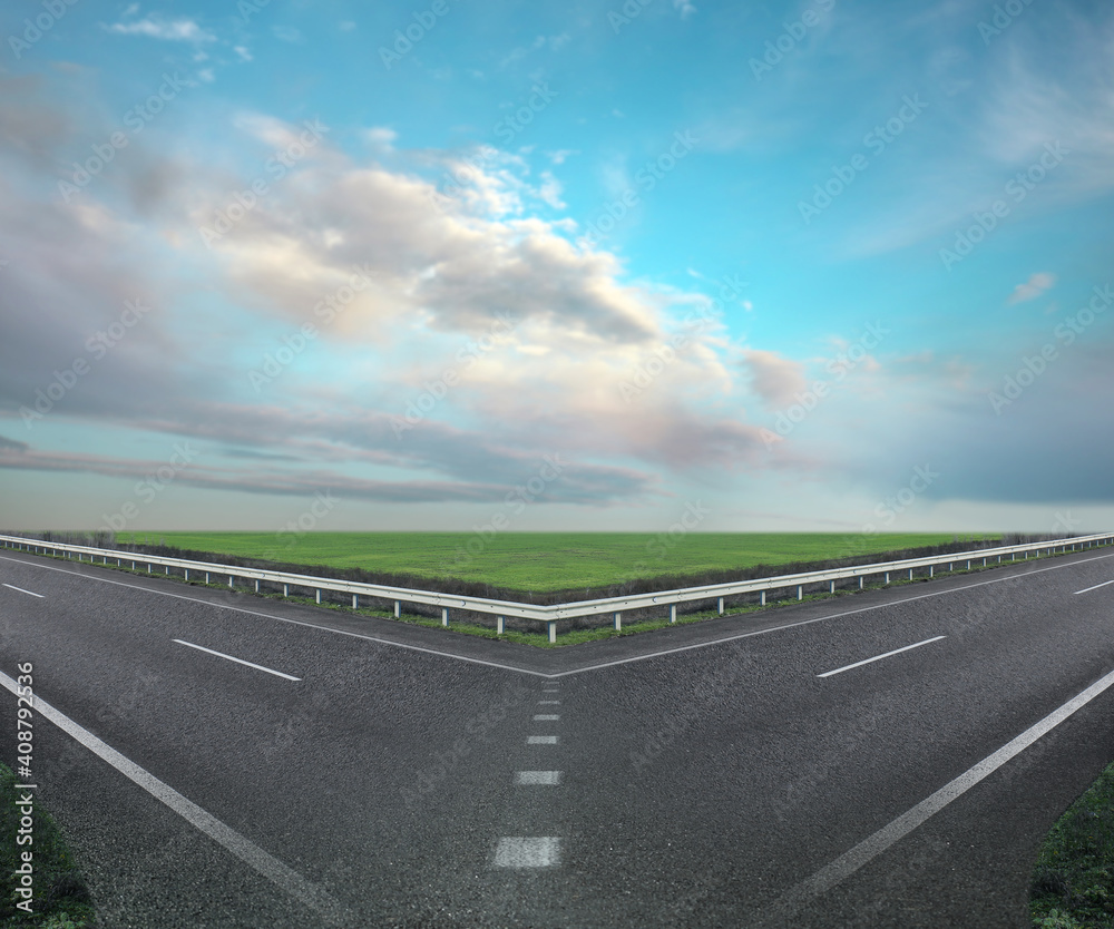 Choosing way. Beautiful view of asphalt roads outdoors Choosing way. Beautiful view of asphalt roads outdoors