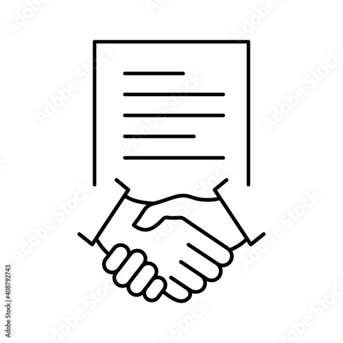 Business contract linear icon. Handshake teamwork line concept. Vector isolated on white. photo