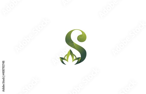 lettering green floral modern logotype letter S