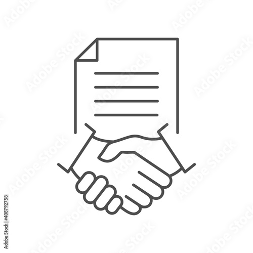 Business contract linear icon. Handshake teamwork line concept. Vector isolated on white.