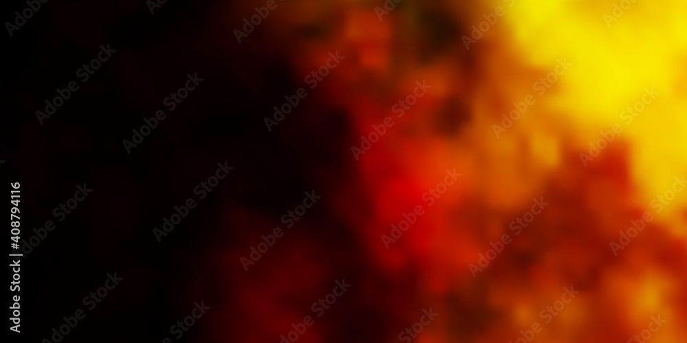 Dark Red, Yellow vector backdrop with cumulus.