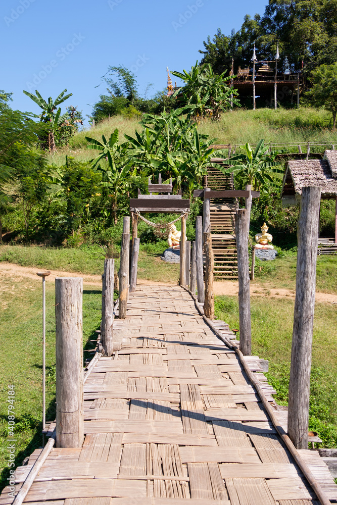 The destination of the old bamboo bridge to the local temple. The destination of the old bamboo bridge to the local temple.