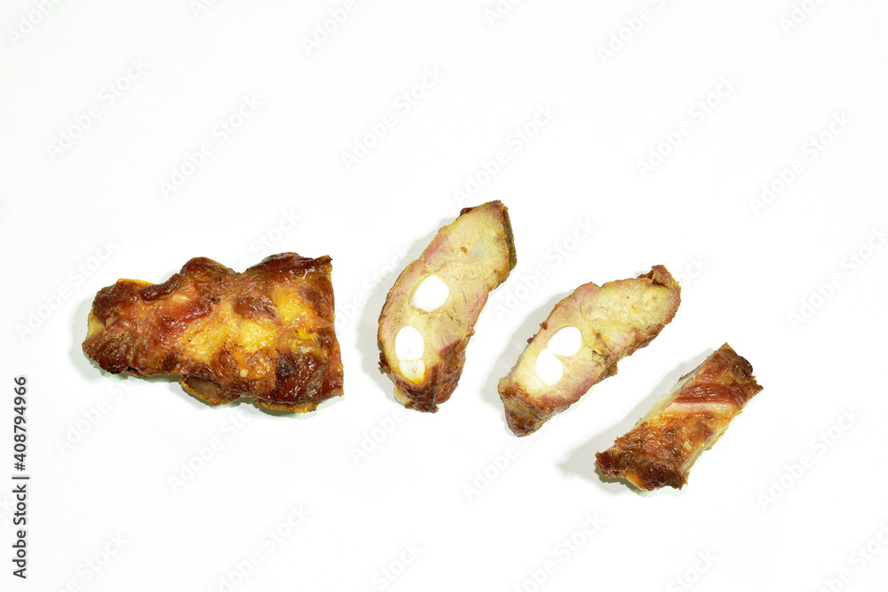 grilled pork bone slice arranging on white background grilled pork bone slice arranging on white background