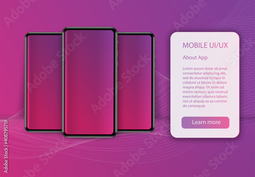 Realistic smartphone mockup. 3d mobile phone with blank screen on gradient abstract background.