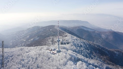 Aerial view of Sljeme telecommunication tower during a winter day, Croatia photo