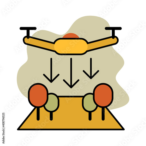drone watering plants icon isolated on white background