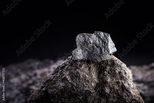 iron ore on a rocky base. Ore found in mineral extraction mine