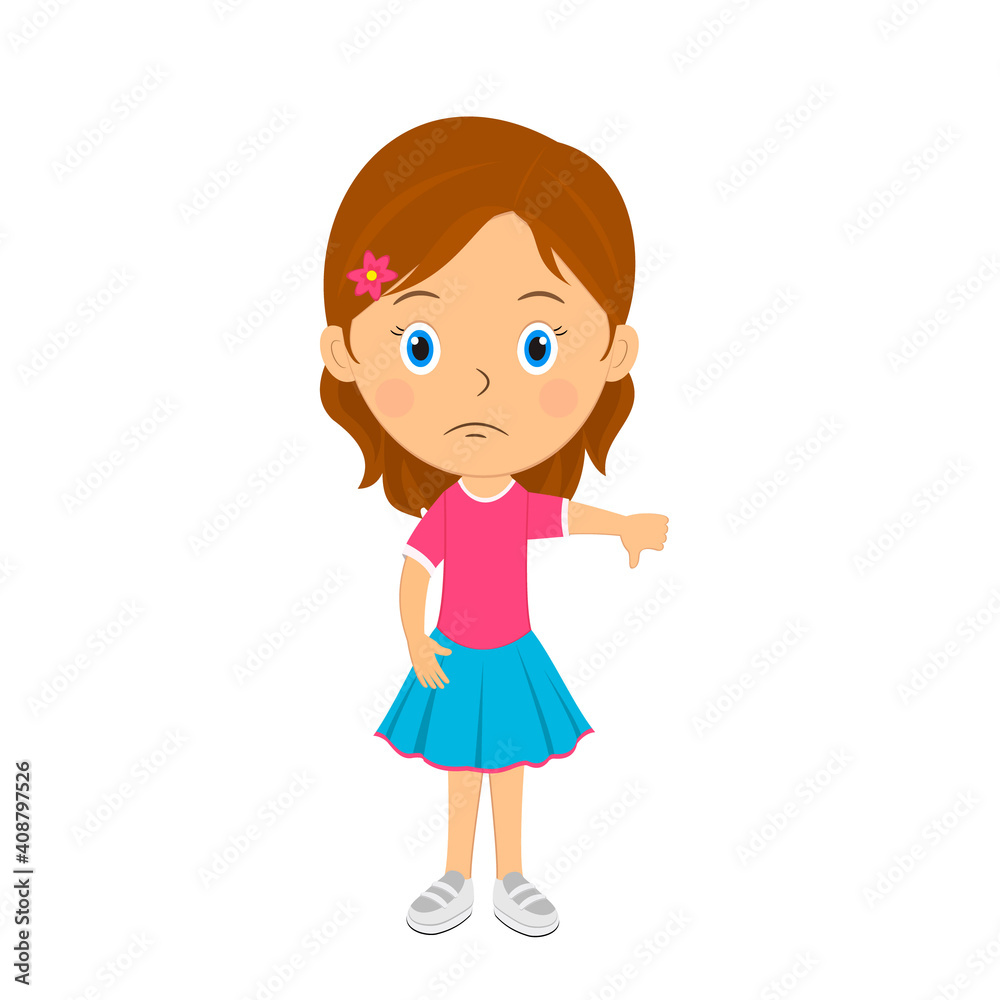 cute cartoon girl shows dislike mark cute cartoon girl shows dislike mark