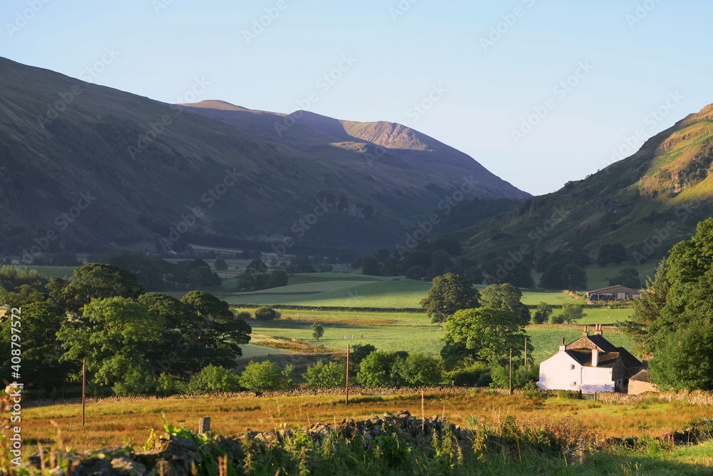 View down St John's-in-the-Vale towards Helvellyn, Lake District, Cumbria, England