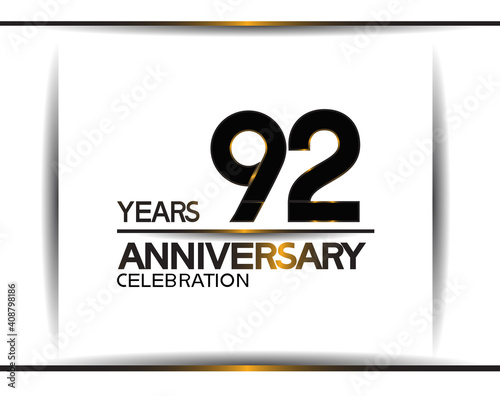 92 years anniversary black color simple design isolated on white background can be use for celebration, party, birthday and special moment