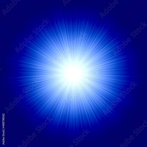 White star on the blue background with many rays.
