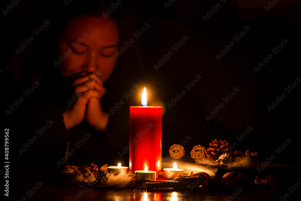 Woman Praying and worship to GOD Using hands to pray in religious beliefs and worship christian
