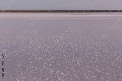 Beautiful landscape on a salty pink lake