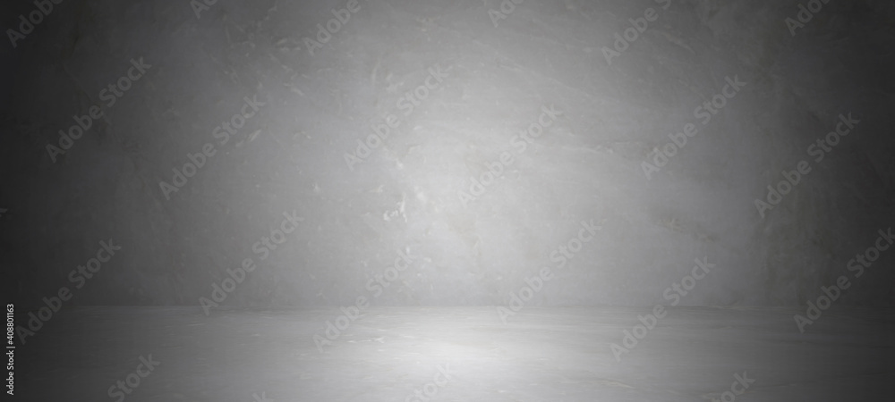Empty dark abstract room of white marble flooring with for interior decoration used as studio background wall to display your products.