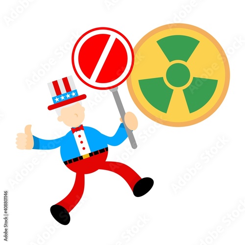 uncle sam america stop nuclear activity sign cartoon doodle flat design style vector illustration