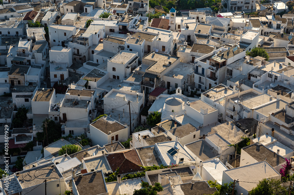 View from above of a part of Skyros town or Chora, the capital of Skyros island in Greece