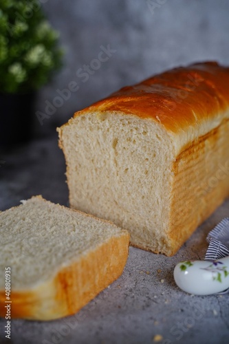 Fresh homemade white sandwich bread, selective focus photo