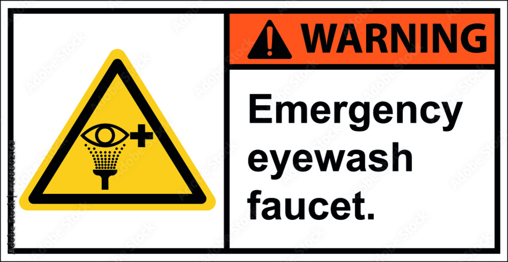 Emergency eyewash faucet.,Sign Warning,Draw from Illustration. Emergency eyewash faucet.,Sign Warning,Draw from Illustration.