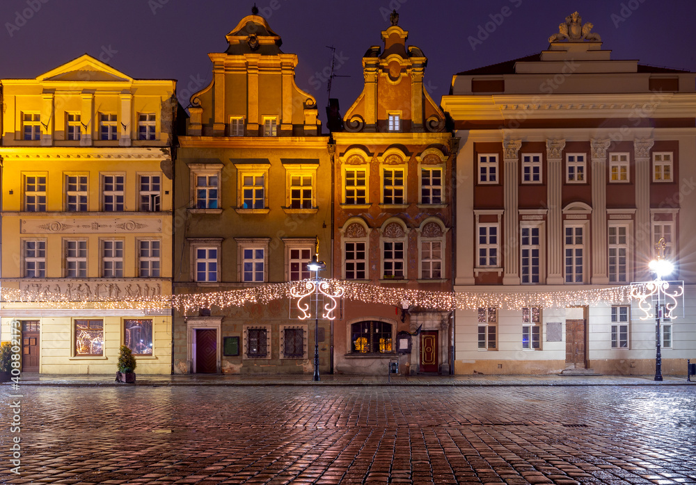Poznan. Old town square at night.