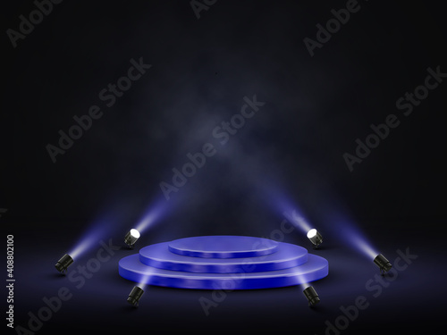 Podium with lighting. Stage, Podium, Scene for Award Ceremony with spotlights. Vector illustration