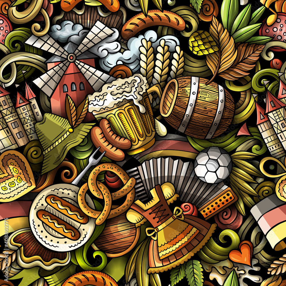 Cartoon doodles Germany seamless pattern. Cartoon doodles Germany seamless pattern.