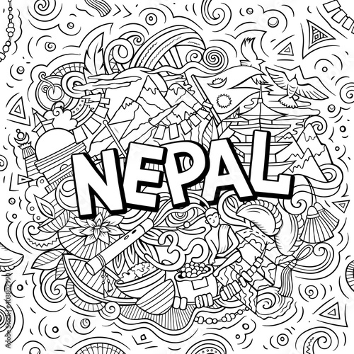 Nepal hand drawn cartoon doodles illustration.