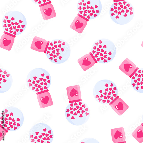 Seamless pattern of heart shaped candy and candy machine for the wedding or Valentine's Day.