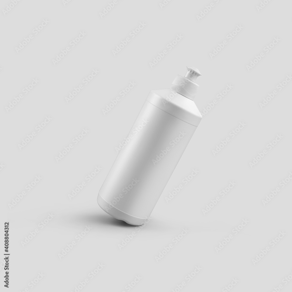 Mockup of plastic white bottle with push-pull, matte container for dish detergent, soap, home cleaning gel, isolated on background. Mockup of plastic white bottle with push-pull, matte container for dish detergent, soap, home cleaning gel, isolated on background.