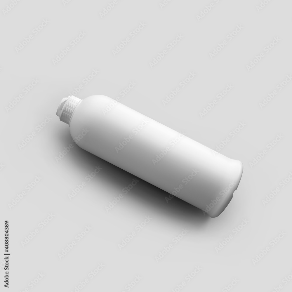 Template of white plastic bottle with flip top cap for detergent, shampoo, cleaning liquid isolated on background. Template of white plastic bottle with flip top cap for detergent, shampoo, cleaning liquid isolated on background.