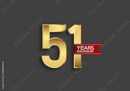 51 years anniversary simple design with golden color and red ribbon isolated on black background can be use for template, element, greeting card, invitation and special celebration event