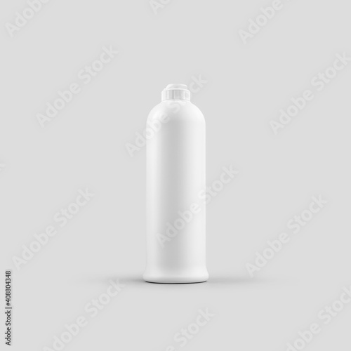 Mockup of white plastic bottle with flip top cap for cleaning agent, gel, soap, container isolated on background.