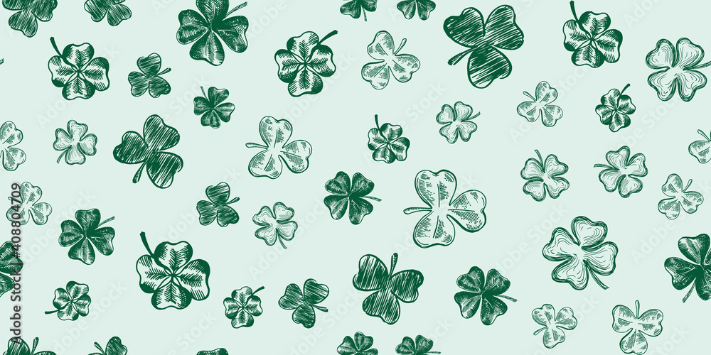 Patrick's day. Clover set. Vector illustration. Hand drawn style.