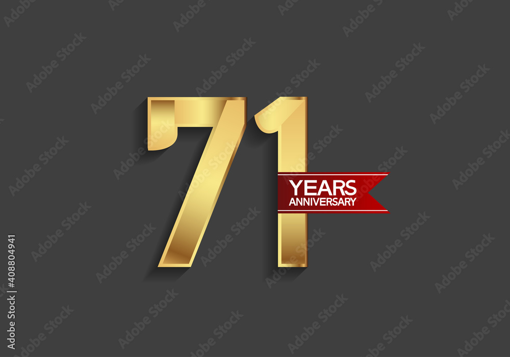 71 years anniversary simple design with golden color and red ribbon isolated on black background can be use for template, element, greeting card, invitation and special celebration event 71 years anniversary simple design with golden color and red ribbon isolated on black background can be use for template, element, greeting card, invitation and special celebration event