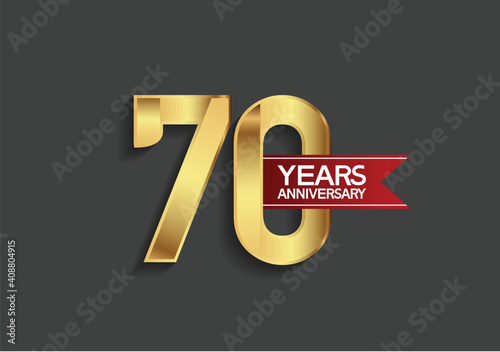 70 years anniversary simple design with golden color and red ribbon isolated on black background can be use for template, element, greeting card, invitation and special celebration event