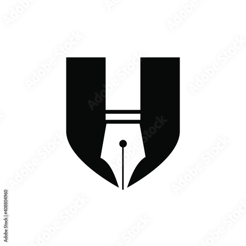 Secure Writer Logo concept simple pen with shield Vector Template Design Icon illustration 