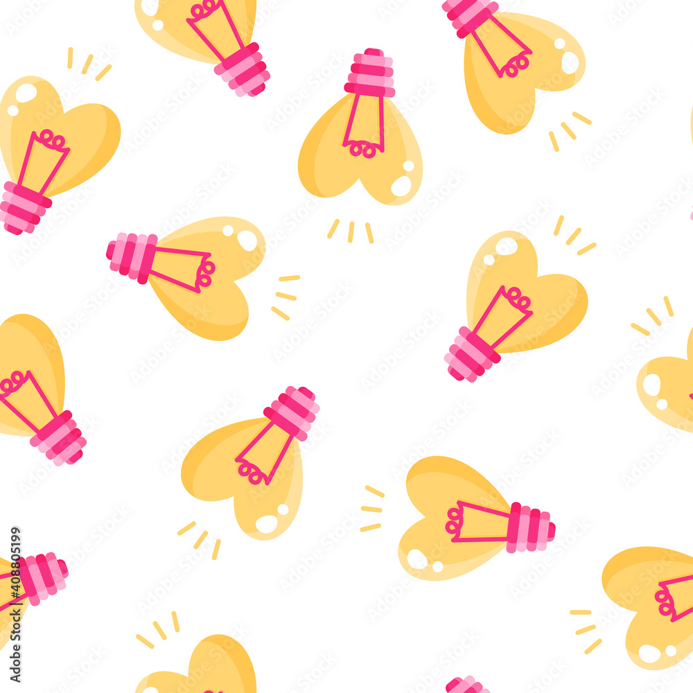 Seamless pattern of heart-shaped light bulb for the wedding or Valentine's Day.