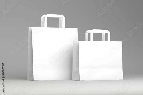 white paper shopper bag two size - mockup layout - 3d render